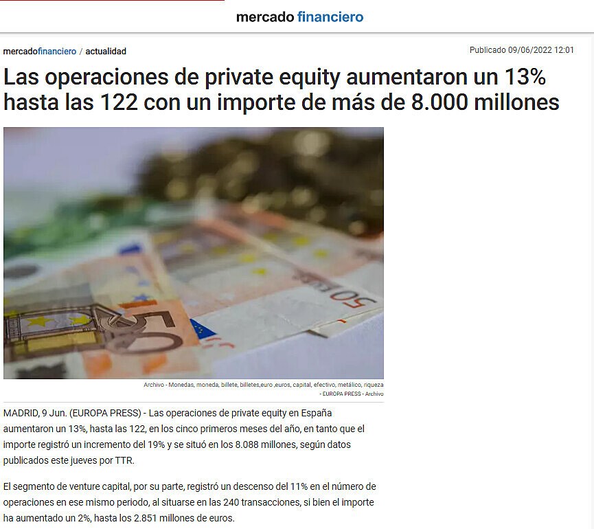 Las operaciones de private equity aumentaron un 13% hasta las 122 con un importe de ms de 8.000 millones